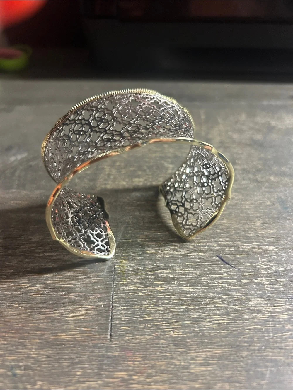 Kendra Scott Candice Cuff Bracelet in a mixed-metal silver filigree 2 toned